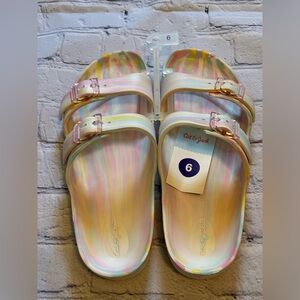 Cat & Jack Pastel Rainbow Double Buckle Slide Sandals - Pink, Yellow, Blue